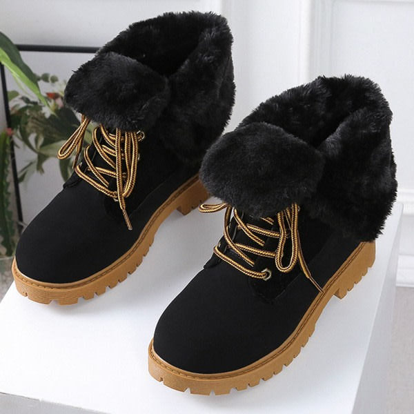 Dam Sneakers Boots Vinter High Top Snörning Fluffy Snow Boots Svart 43