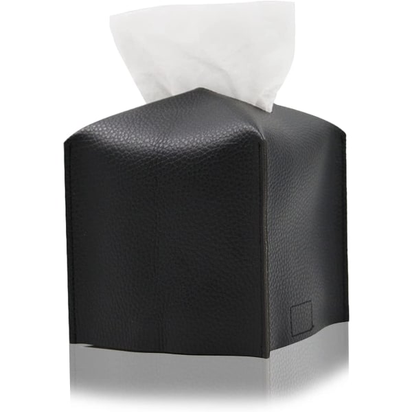 Läder Square Tissues Box Hållare Square Cube Svart