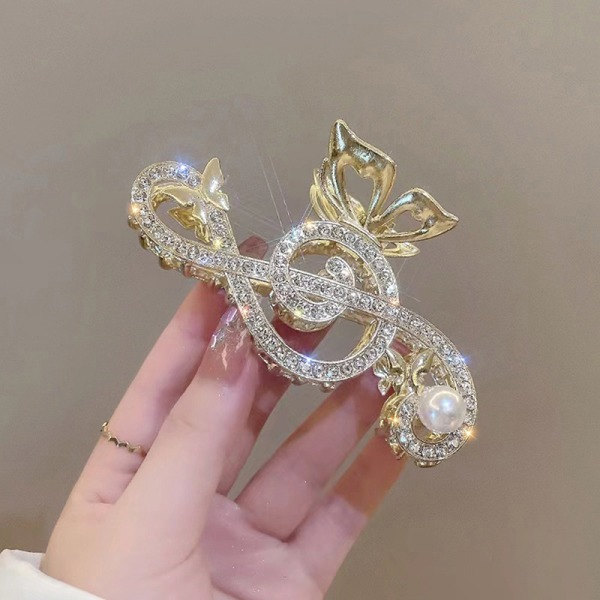 Kvinnor Elegant Music Note Shape Hårklämmor Lyx Strass Pon