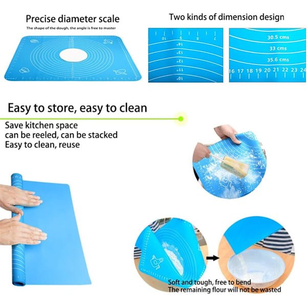 65*45cm non-stick anti-halk bakmatta med storlek gummideg bakverk silikon degmatta, blå