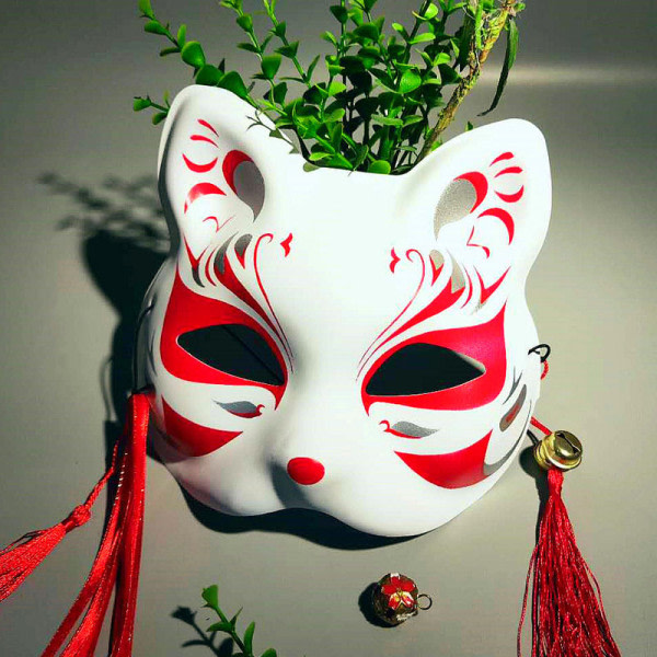Handmålad Half Face Fox Kitsune Mask Halloween Cosplay Masq C1 L1