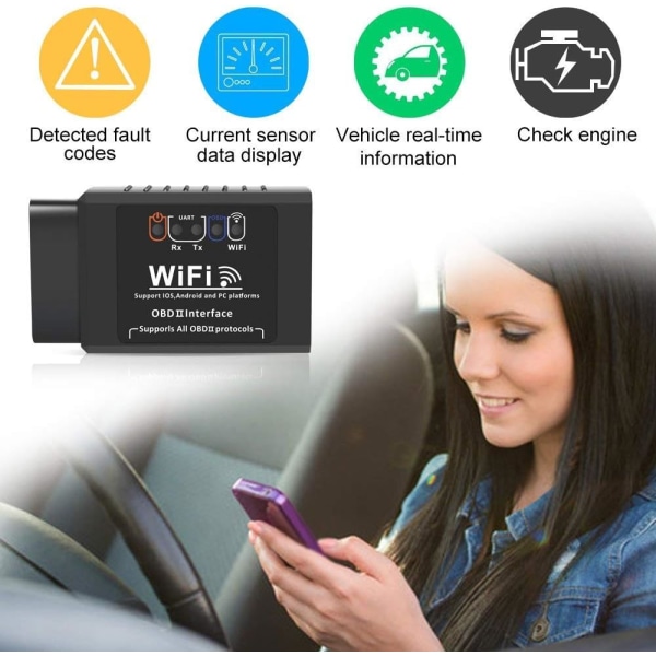 Diagnostisk enhet WiFi-adapter, Elm327 trådlös anslutning, diagnostisk skanner FÖR IOS / Android