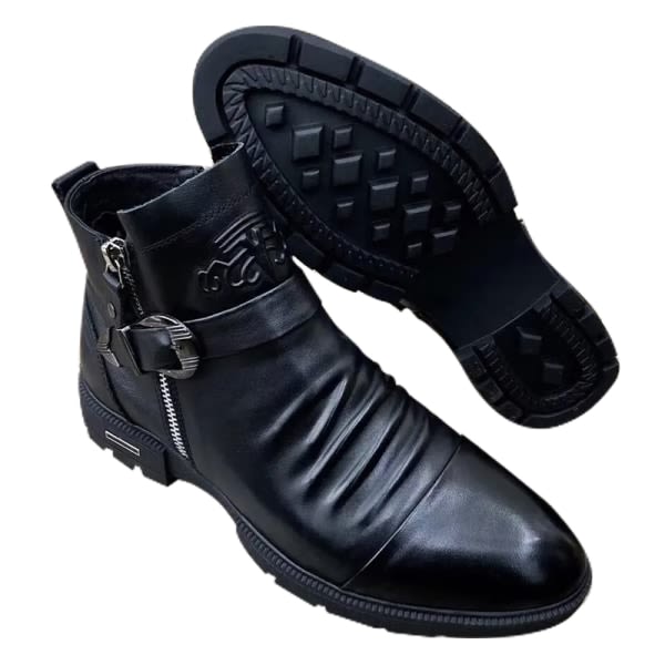 Herrstövlar Casual ankelboots Halkfria modeskor i läder Svart 44