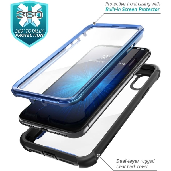 iPhone X 2017/ iPhone Xs genomskinligt case skärmskydd (blå)