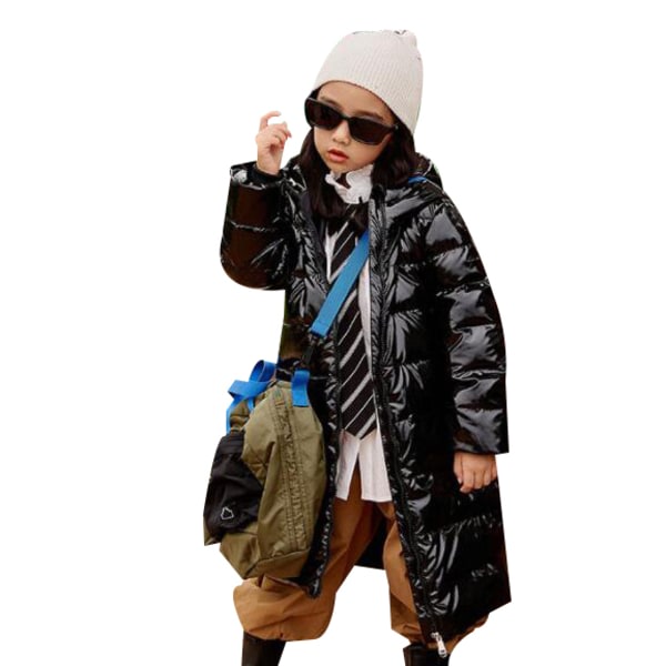 Lång kappa med dunhuva för barn svart 140cm