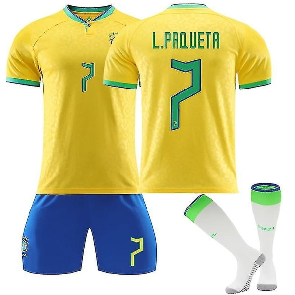 2022-2023 New Brazil Jersey Kits Vuxen fotbollströja för barn Fotbollströja L.PAQUETA NO.7 Barn 26(140-150CM)