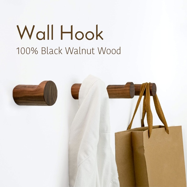 Naturligt trä väggkrokar - paket med 4 - Väggmonterad modern trä klädhängare