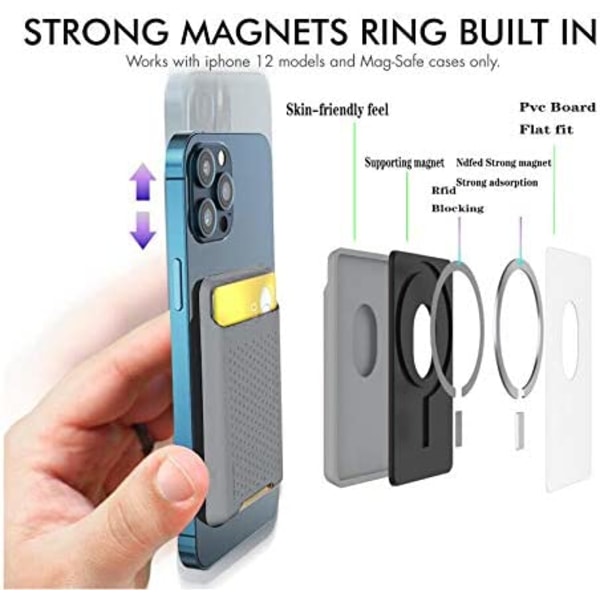 Korthållare för telefonens baksida för magnetisk silikonplånbok, grå