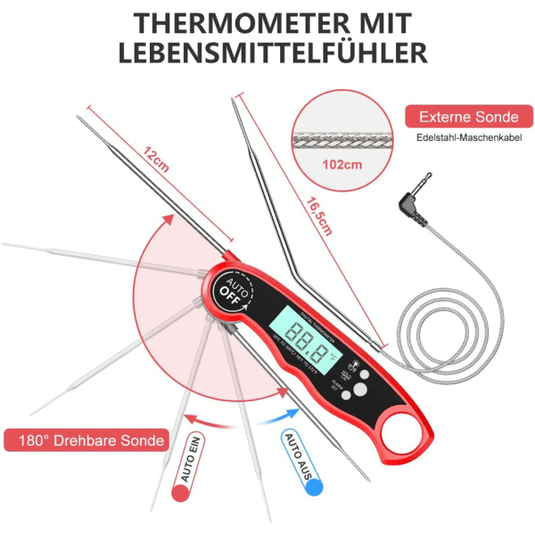 Omedelbar läsning av kötttermometer, digital matdetektor med bakgrundsbelysning och kalibrering