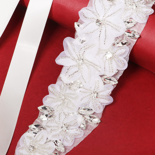 Brudbälte infällt strass midjekedja Mesh Blomma Brudtärna Bälte Bröllopsklänning Accessoarer