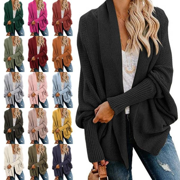 Dam Lång Oversize Cardigan Sweater Ytterkläder Sjal Kappa One Size Svart One Size