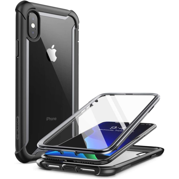 iPhone Xs Full-Body Clear Bumper Case Skärmskydd Svart