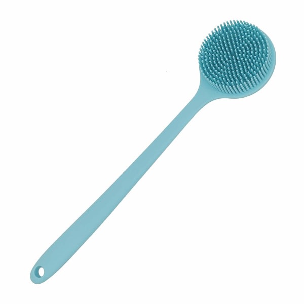 Mjuk silikon ryggskrubber duschbad kroppsborste med lång blå (färg)