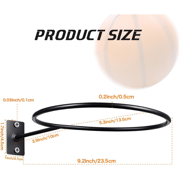 Svart metallmonterad väggbollhållare för basketfotboll volleybollfotboll，5 stycken