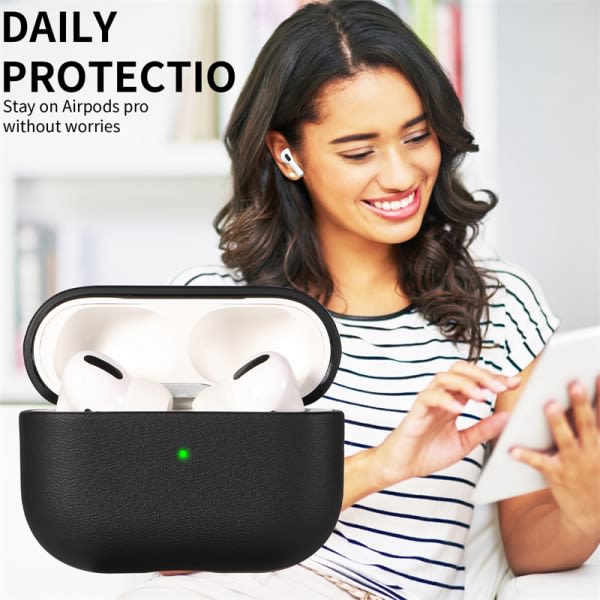 Ny Air_sPods Pro2 Generation Case Mjukt TPU-lädermönster Lämplig för  3 Generation case Black