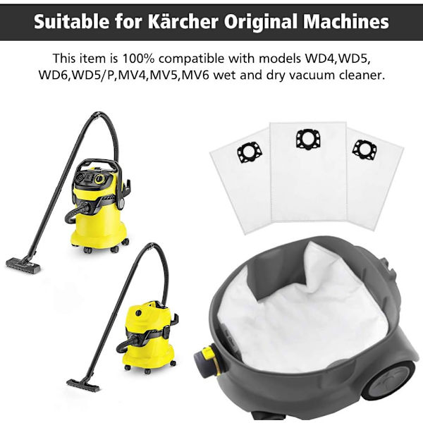 15st dammsugarpåse Karcher WD4, WD5, MV4, MV5, MV6 ..., Byt ut 2.863-006.0