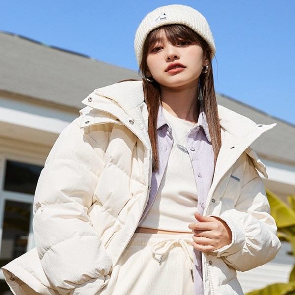 Dunjacka Dam Medium Lång Design Hooded Warm Tjock Coat Vit XL