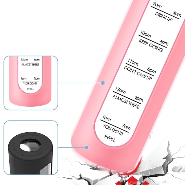 Vattenflaska glas med cover, vattenflaska med tidsstämpel, klarglas vattenflaska 1L