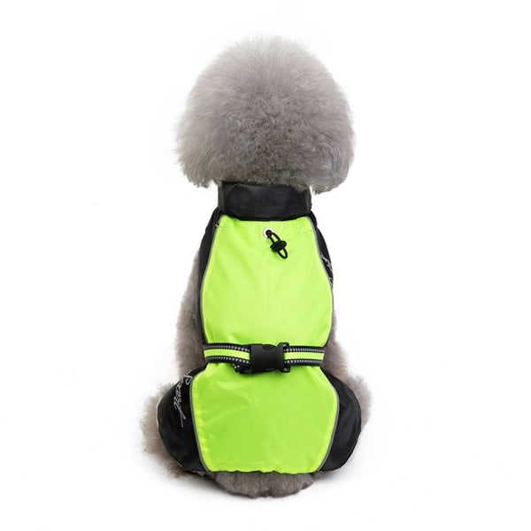 Knyt ihop husdjursregnrocksställ Krage Justerbar dragsko Hundkatt utomhuskläder för små(grönt S)