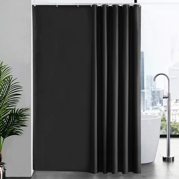 Polyestertyg svart vattentät och mögelbeständig duschdraperi i textil med krokar - 180x220cm