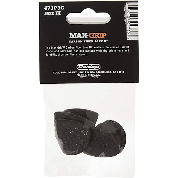 Max Grip Jazz III kolfibergitarrval, 6-pack