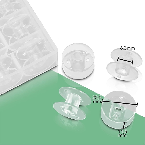 Transparenta plastsymaskinsspolar med case och mjukt måttband