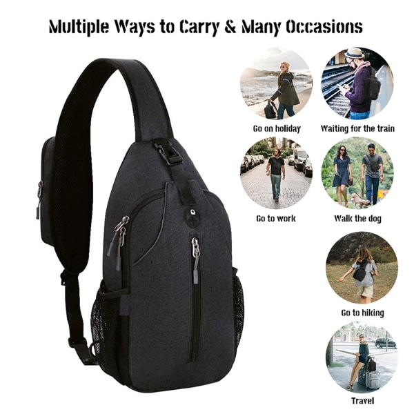 Crossbody-väska, slingryggsäck, reseryggsäck, stor kapacitet svart