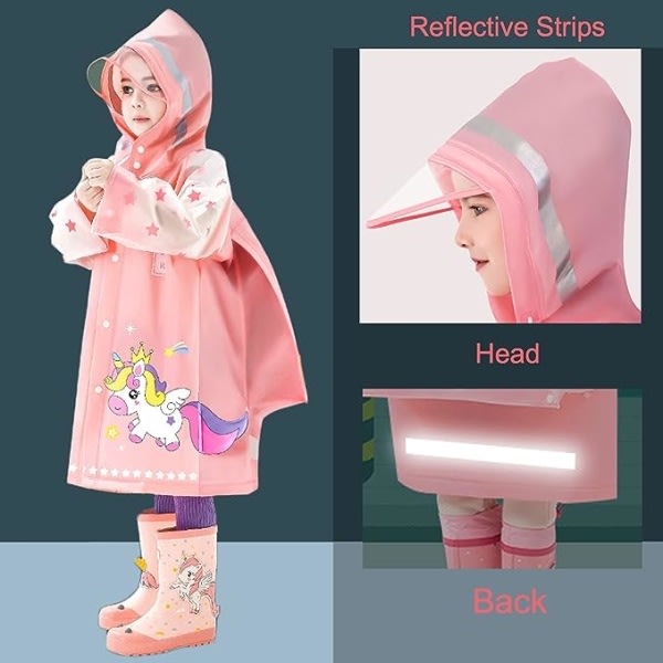 Rosa Unicorn regnkappa för barn (lämplig för höjd 105-115 cm)