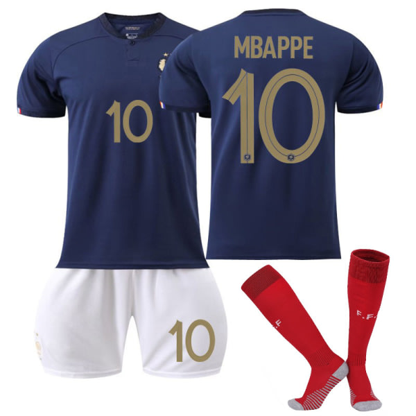 Qatar fotbolls-VM 2022 Frankrike Hem Mbappe #10 tröja fotboll herr T-shirts Set Barn Ungdomar Adult M（170-175cm）