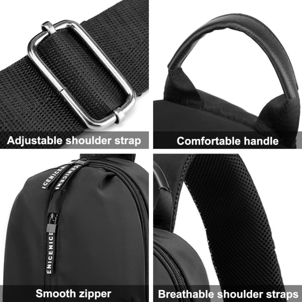 Nylon tyg axel bröst väska anti-stänk ryggsäck skrynkla svart
