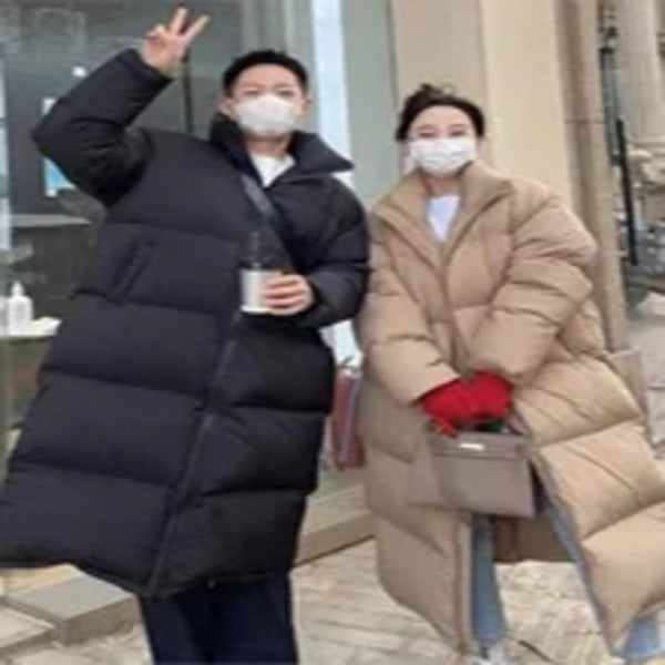 Lång koreansk bomullsjacka för kvinnor Vinterparka Ytterkläder för kvinnor Khaki L