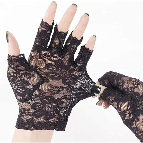 HHL Ladies Black Lace Fingerless Gloves Halloween Handskar