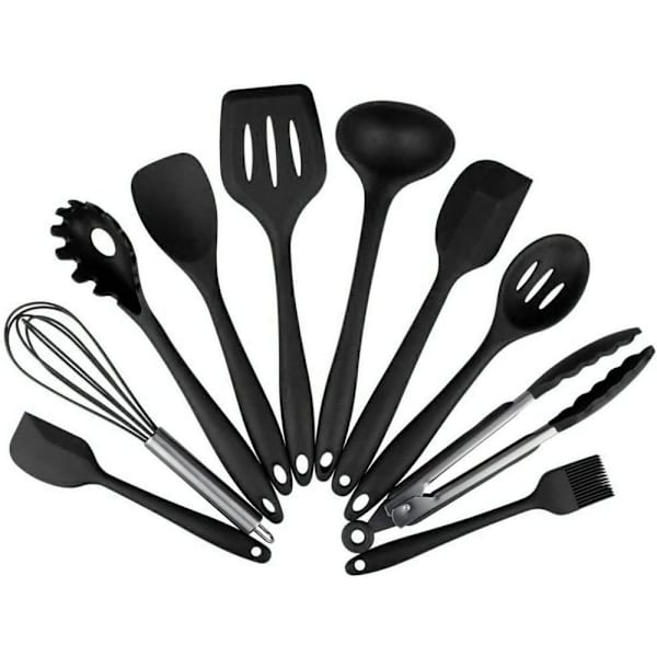 10 stycken köksredskap silikon BPA-fritt set (10 stycken svart)