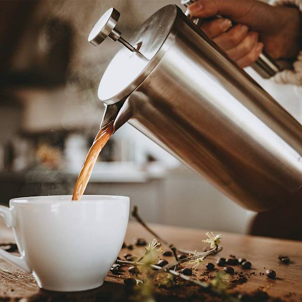 Kaffebryggare 304 rostfritt stål isolerad kaffepress med 2 extra skärmar 1 liter silver