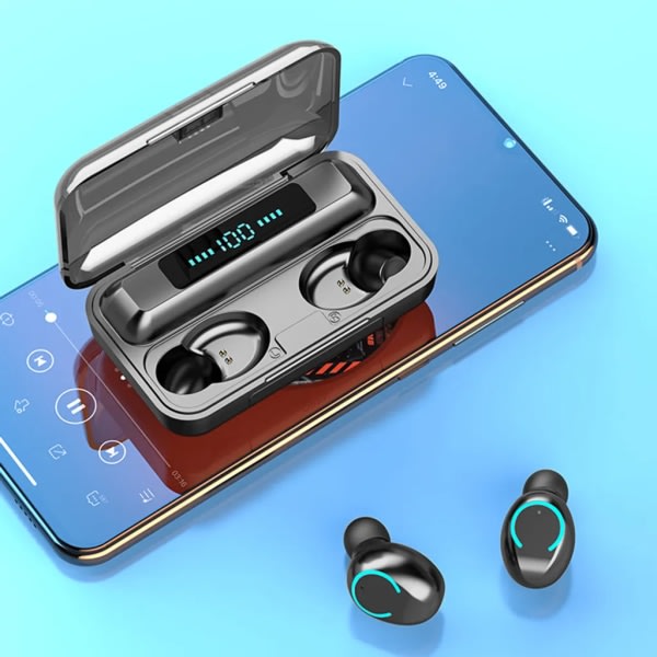 F9-9 trådlösa Bluetooth 5.0 in-ear hörsnäckor med touchkontroll binaurala hörsnäckor Blå