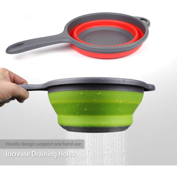 2-pack kök hopfällbart durkslag, hopfällbart durkslag med handtag (grön och röd)