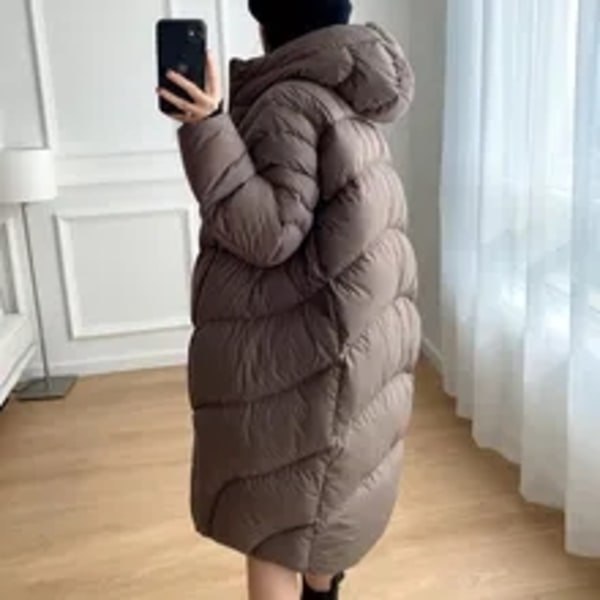 Oversize Hooded Down Jacket Dam Långa Parkas Ytterkläder Tjocka Grey S