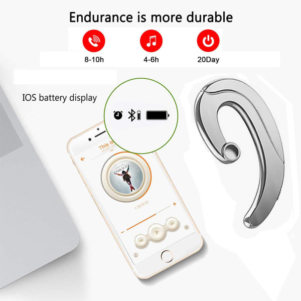Bluetooth Headset Trådlöst In-Ear On-Ear Sports Bone Silver