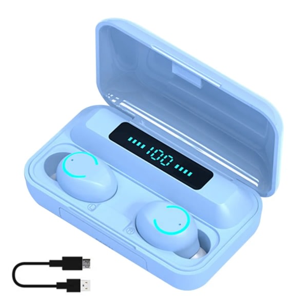 F9-9 trådlösa Bluetooth 5.0 in-ear hörsnäckor med touchkontroll binaurala hörsnäckor Blå