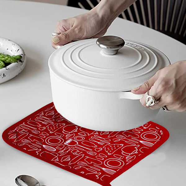 Bomull daglig basgrytlapp för kök värmebeständig underläggsgrytlapp, 20cmx20cm set med 3 röda.