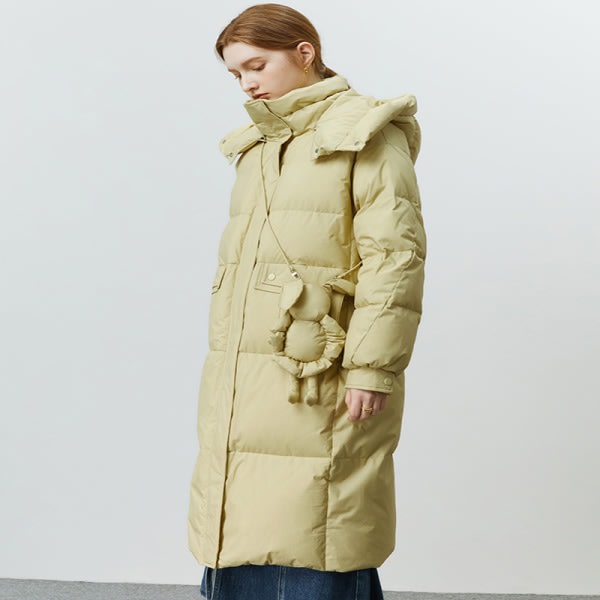 Avtagbar kaninväska Design Lång varm dunjacka vinterkappor Khaki Green L