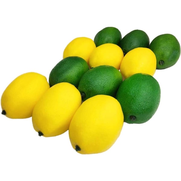 12 st konstgjorda citroner falska gula+gröna citroner 2,9" X 2"