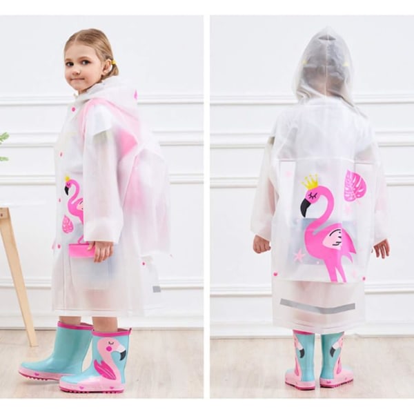 Regnrock för barn Uppblåsbar huva Poncho Återanvändbar regnkappa Flamingo (2XL)