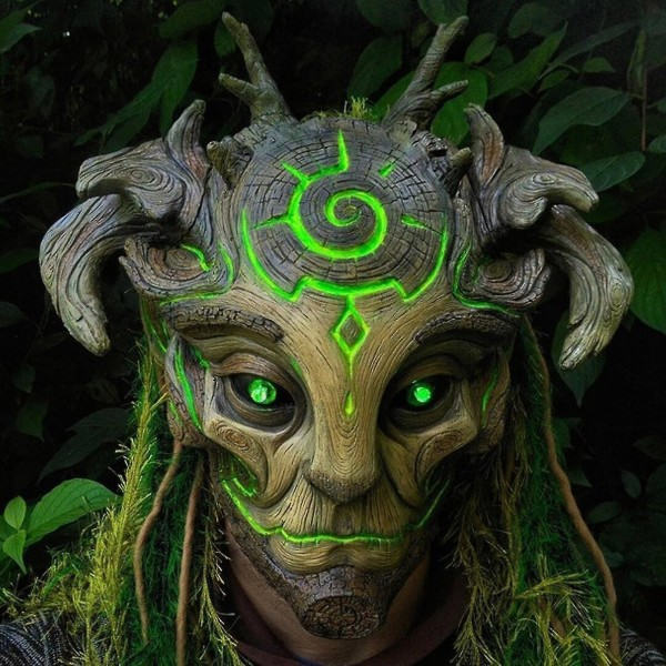 Halloween Green Man Elf Old Man Latex Mask med lampor Huvudbonader Kostym Bal B med lampor
