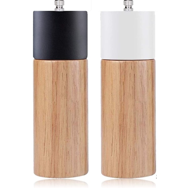 2 trä salt- och pepparkvarnar, kryddkvarn och kvarn (med justerbar keramisk salt- och pepparkvarn)