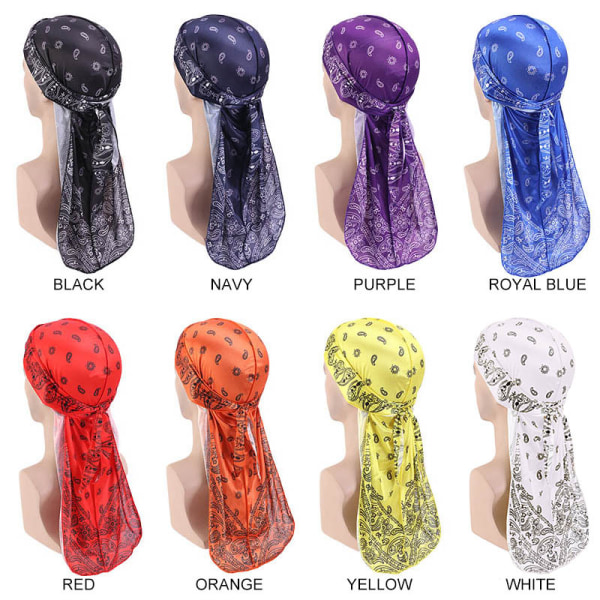 8 färger paisley turban cape turban silk long tail turban