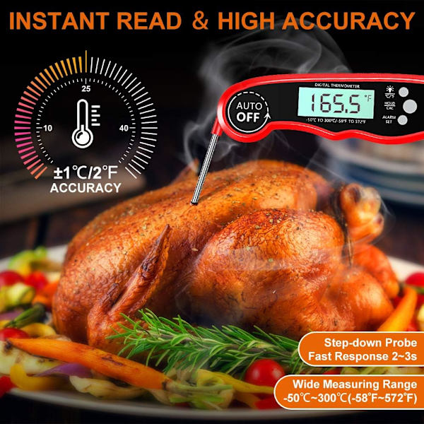 Köttgrilltermometer, digital LCD-termometer med 2 rostfria stålsonder, lång sladd och magnet