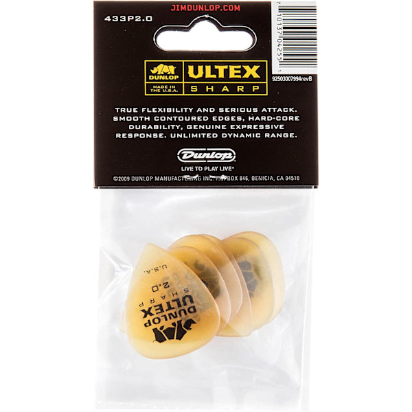 Rhino Horn Guitar Pick Standard Sharp, 2,0 mm, 6/Pack