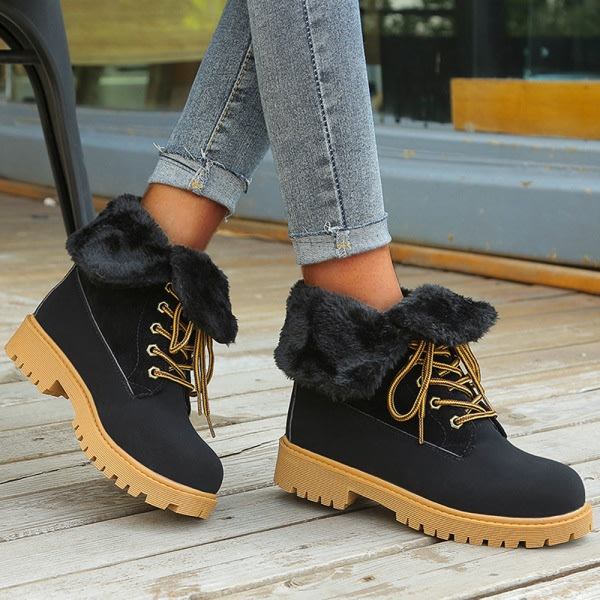 Dam Sneakers Boots Vinter High Top Snörning Fluffy Snow Boots Svart 43