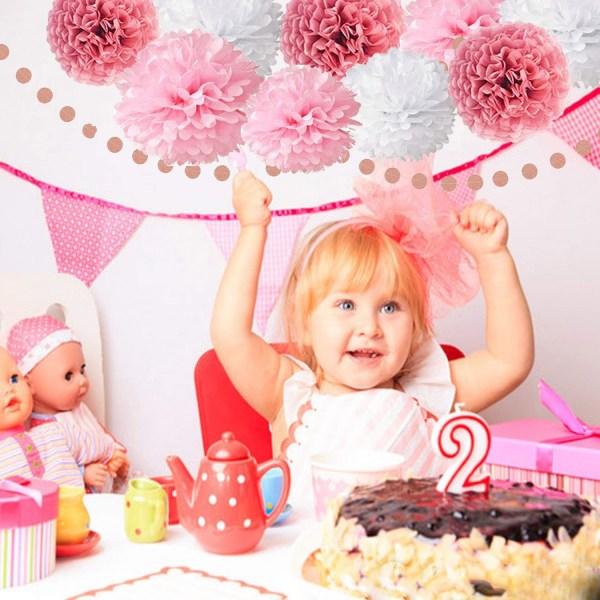 Rosa rosa guld födelsedagsfest dekorationer set, rosa guld glitter grattis på födelsedagen banner, silkespapper
